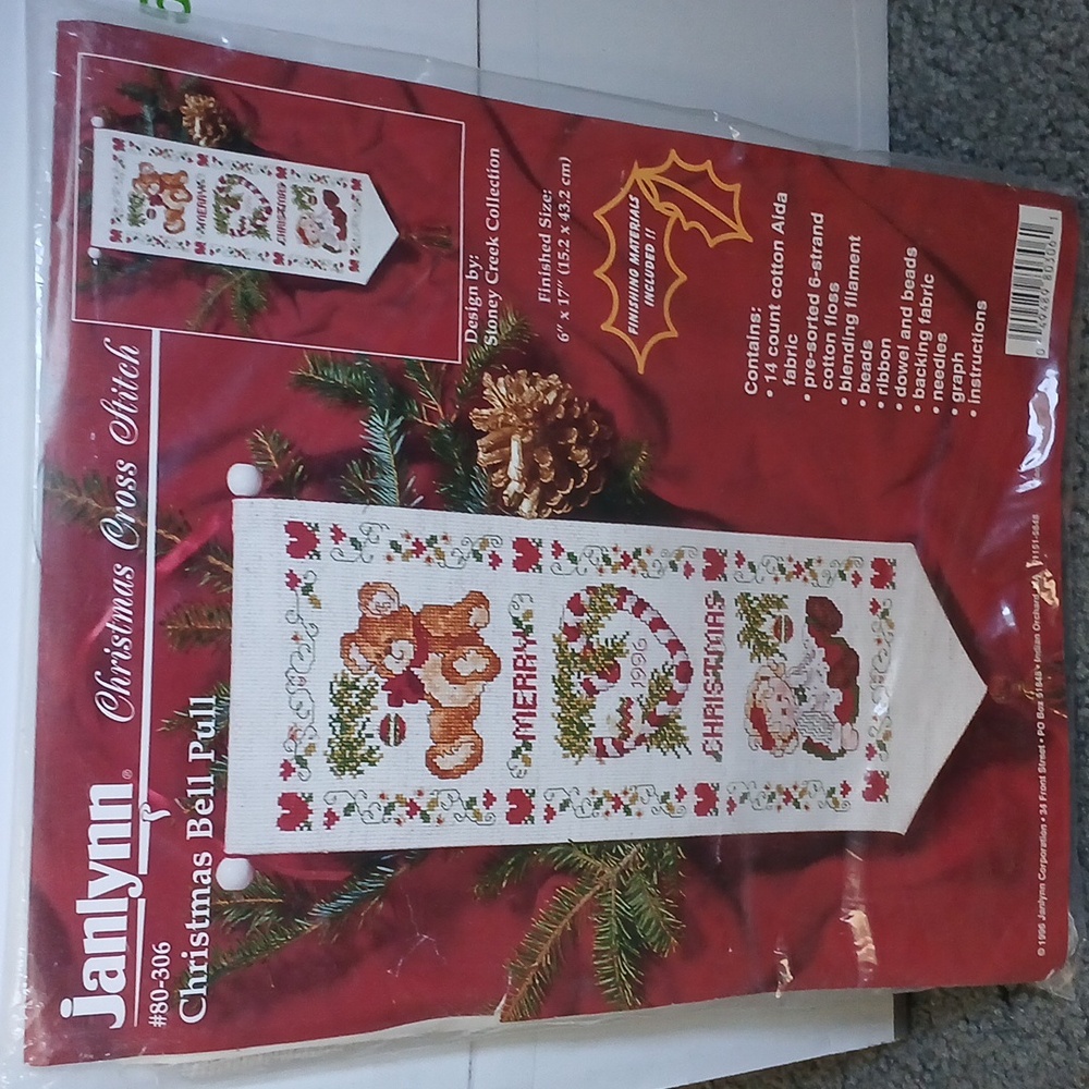 Janlynn Christmas Bell Pull cross stitch kit 80-306 1996 new bear candy cane
